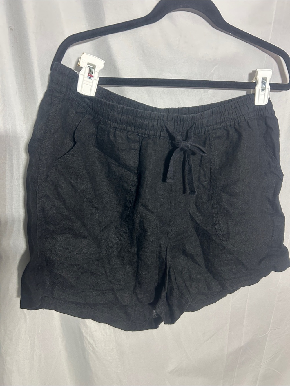 Quince Black High-Waist Drawstring Linen-Blend Shorts